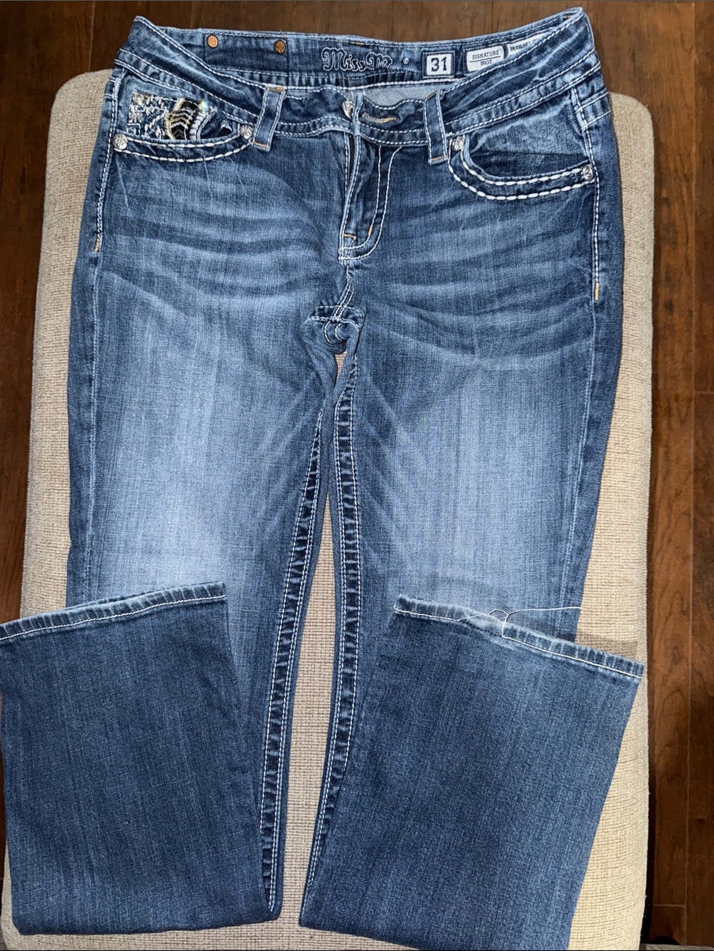 Miss Me Medium Blue Bootcut Jeans with Contrast Stitching